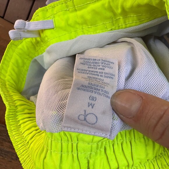 OP Boys Shark Swim Trunks Blue Ocean Surf Print Neon Yellow Waistband Size M 8 - Picture 2 of 9